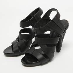 Pre Owned Bottega Veneta Black Leather Strappy Sandals Size 36