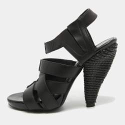 Pre Owned Bottega Veneta Black Leather Strappy Sandals Size 36