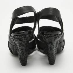 Pre Owned Bottega Veneta Black Leather Strappy Sandals Size 36