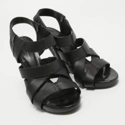 Pre Owned Bottega Veneta Black Leather Strappy Sandals Size 36