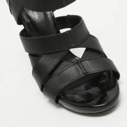 Pre Owned Bottega Veneta Black Leather Strappy Sandals Size 36