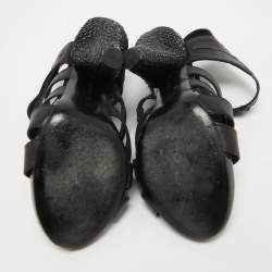 Pre Owned Bottega Veneta Black Leather Strappy Sandals Size 36