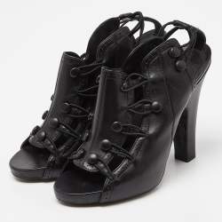 Pre Owned Bottega Veneta Black Leather Button Detail Slingback Sandals Size 38