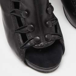 Pre Owned Bottega Veneta Black Leather Button Detail Slingback Sandals Size 38