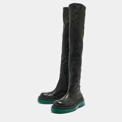 Pre Owned Bottega Veneta Black Leather Lug Sole Knee Length Boots Size 39
