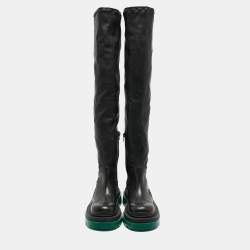 Pre Owned Bottega Veneta Black Leather Lug Sole Knee Length Boots Size 39