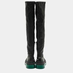 Pre Owned Bottega Veneta Black Leather Lug Sole Knee Length Boots Size 39
