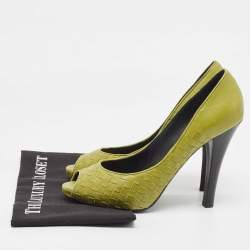 Pre Owned Bottega Veneta Green Intrecciato Leather Peep Toe Pumps Size 40