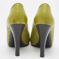 Pre Owned Bottega Veneta Green Intrecciato Leather Peep Toe Pumps Size 40