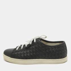 Pre Owned Bottega Veneta Black Intrecciato Leather Low Top Sneakers Size 39