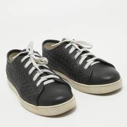 Pre Owned Bottega Veneta Black Intrecciato Leather Low Top Sneakers Size 39