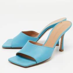 Bottega Veneta Blue Leather Stretch Open Toe Slide Sandals Size 37