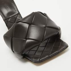 مملوكة مسبقًا Bottega Dark Brown Quilted Leather Lido Slide Sandals Size 37