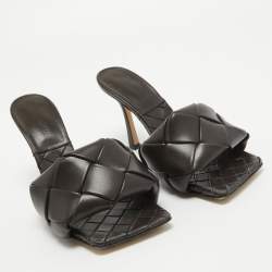 مملوكة مسبقًا Bottega Dark Brown Quilted Leather Lido Slide Sandals Size 37