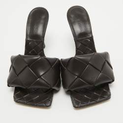 مملوكة مسبقًا Bottega Dark Brown Quilted Leather Lido Slide Sandals Size 37