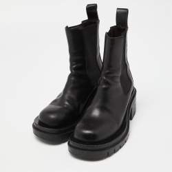 Pre Owned Bottega Veneta Black Leather Platform Chelsea Boots Size 