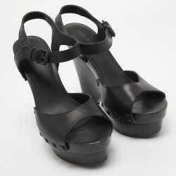 مملوكة مسبقًا Bottega Veneta Black Leather Wedge Platform Ankle Strap Sandals Size 40