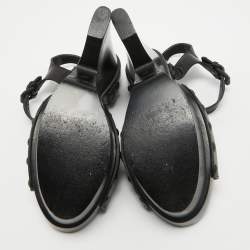 مملوكة مسبقًا Bottega Veneta Black Leather Wedge Platform Ankle Strap Sandals Size 40
