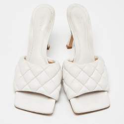 Bottega Veneta White Leather Lido Slides Size 38.5 