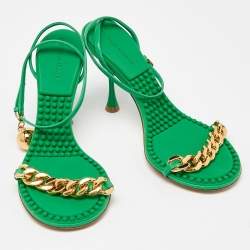 Pre Owned Bottega Veneta Green Leather Dot Embellished Leather Sandals Size 38