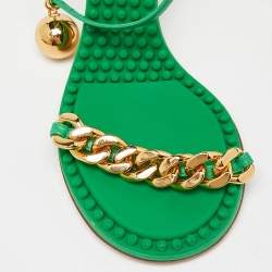 Pre Owned Bottega Veneta Green Leather Dot Embellished Leather Sandals Size 38