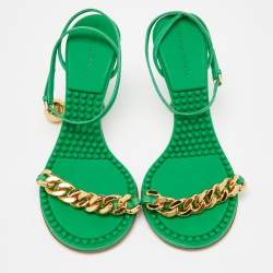 Pre Owned Bottega Veneta Green Leather Dot Embellished Leather Sandals Size 38