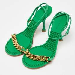 Pre Owned Bottega Veneta Green Leather Dot Embellished Leather Sandals Size 38