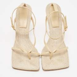 Pre Owned Bottega Veneta Beige Leather Stretch Thong Ankle Strap Sandals Size 38.5