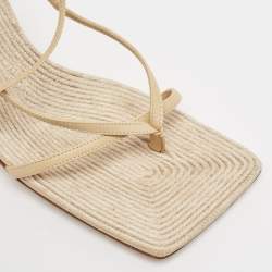Pre Owned Bottega Veneta Beige Leather Stretch Thong Ankle Strap Sandals Size 38.5