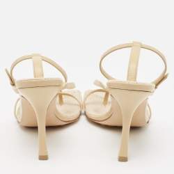 Pre Owned Bottega Veneta Beige Leather Stretch Thong Ankle Strap Sandals Size 38.5