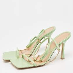Pre Owned Bottega Veneta Green Leather Stretch Square Ankle Strap Sandals Size 39