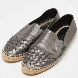 Bottega Veneta Metallic Leather Espadrille Flats Size 39