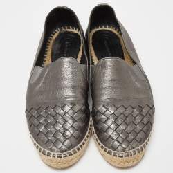 Bottega Veneta Metallic Leather Espadrille Flats Size 39