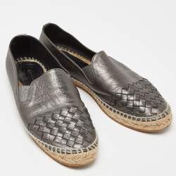 Bottega Veneta Metallic Leather Espadrille Flats Size 39