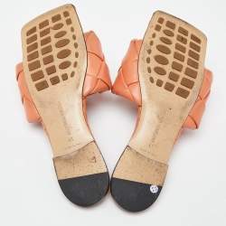 Pre Owned Bottega Veneta Orange Intrecciato Leather Lido Flat Slides Size 41