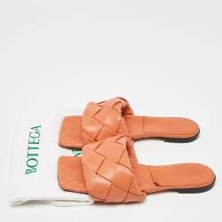 Pre Owned Bottega Veneta Orange Intrecciato Leather Lido Flat Slides Size 41