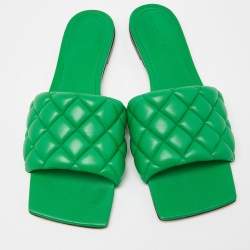 Bottega Veneta Green Padded Leather Flat Slides Size 41