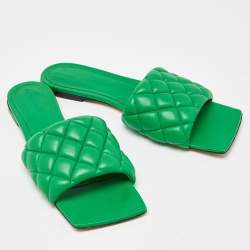 مملوكة مسبقًا Bottega Veneta Green Padded Leather Flat Slides Size 41