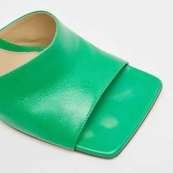 مملوكة مسبقًا Bottega Veneta Green Leather Square Open Toe Slide Sandals Size 38