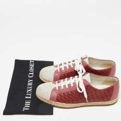 Pre Owned Bottega Veneta Tri Color Intrecciato Leather And Suede Cap Toe Espadrille Low Top Sneakers Size 39.5