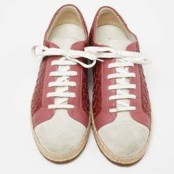 Pre Owned Bottega Veneta Tri Color Intrecciato Leather And Suede Cap Toe Espadrille Low Top Sneakers Size 39.5