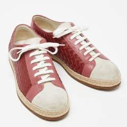 Pre Owned Bottega Veneta Tri Color Intrecciato Leather And Suede Cap Toe Espadrille Low Top Sneakers Size 39.5