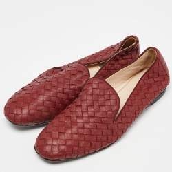 Pre Owned Bottega Veneta Red Intrecciato Leather Smoking Slippers Size 37.5