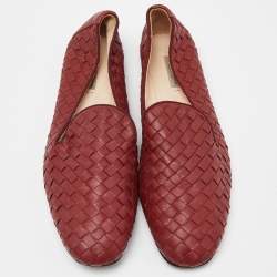 Pre Owned Bottega Veneta Red Intrecciato Leather Smoking Slippers Size 37.5