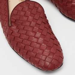 Pre Owned Bottega Veneta Red Intrecciato Leather Smoking Slippers Size 37.5