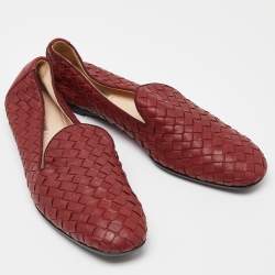 Pre Owned Bottega Veneta Red Intrecciato Leather Smoking Slippers Size 37.5