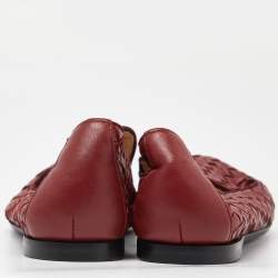 Pre Owned Bottega Veneta Red Intrecciato Leather Smoking Slippers Size 37.5