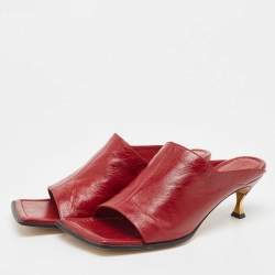 Pre Owned Bottega Veneta Burgundy Leather Stretch Mules Size 40