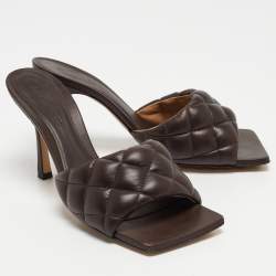 Pre Owned Bottega Veneta Brown Leather Lido Slides Size 39 