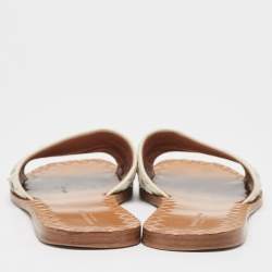 Pre Owned Bottega Veneta White Intrecciato Leather Flat Slides Size 37.5